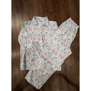 Moon Beams Womens Pajama Set Large Paisley Blue Pink 2 Piece Button Front H70